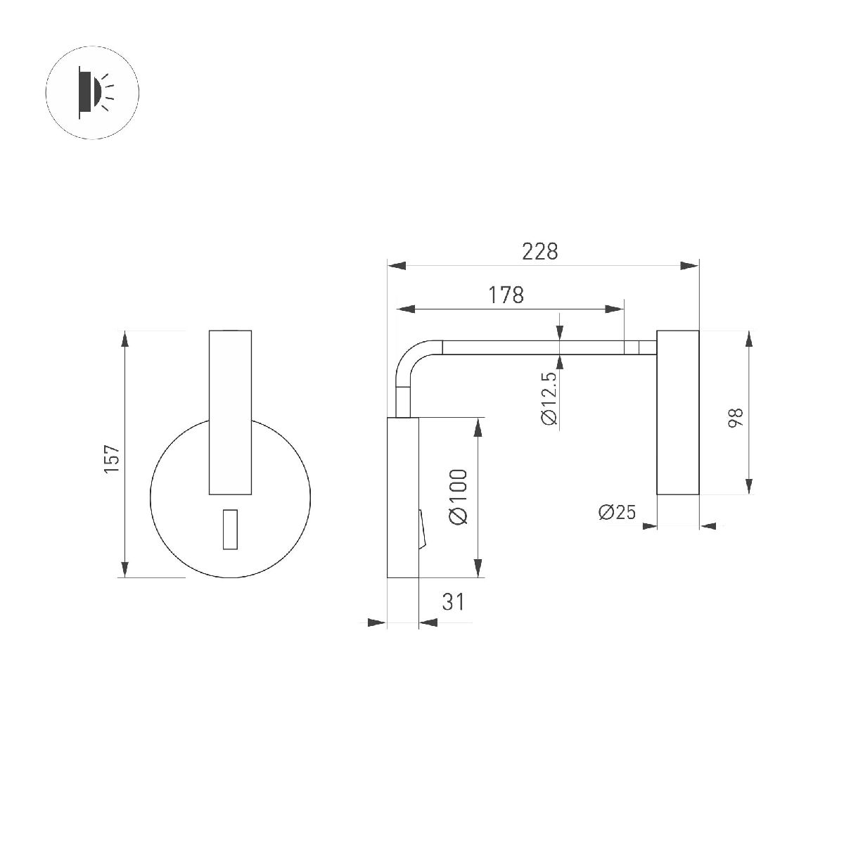 Бра с выключателем на корпусе Arlight SP-VERDI-LONG-WALL-3W Warm3000 051666