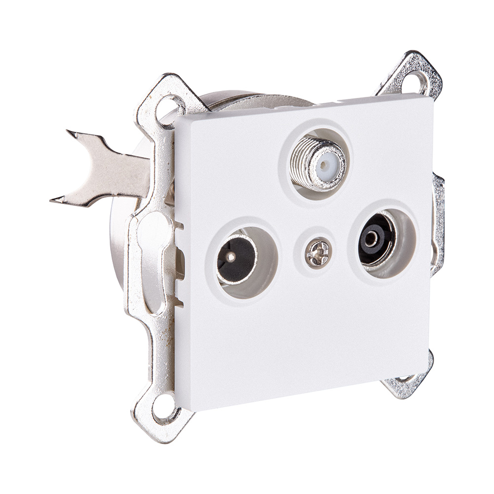 Розетка тройная TV (мама) + TV (папа) + спутниковая SAT, белый матовый Kollinger REA-036WM для Aspekt, Eleganz, Reflex