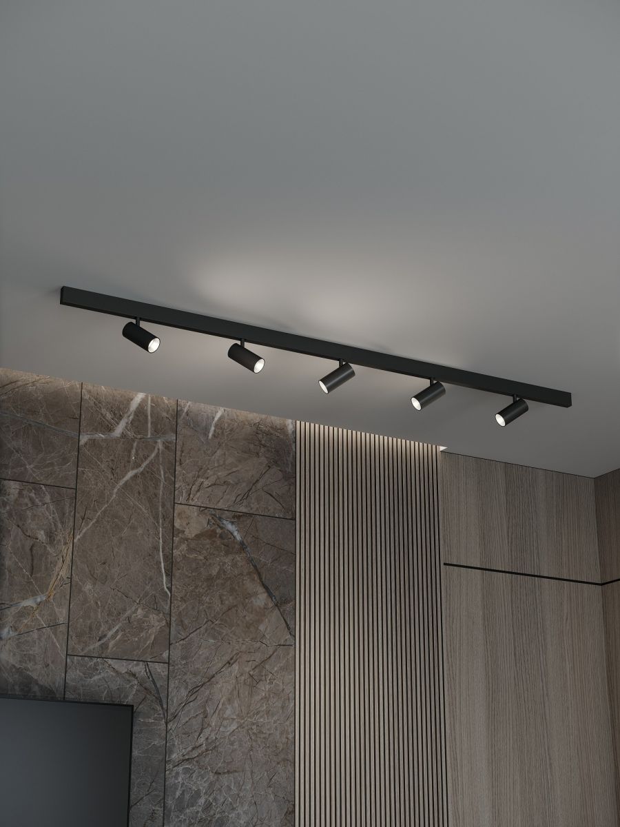 Трековая система со светильниками №3 трехфазная накладная Eldeko (48В, форма - прямая, 2м, 3000K) черная Hesby Lighting HSBL_kompl_E003_NI2B3K