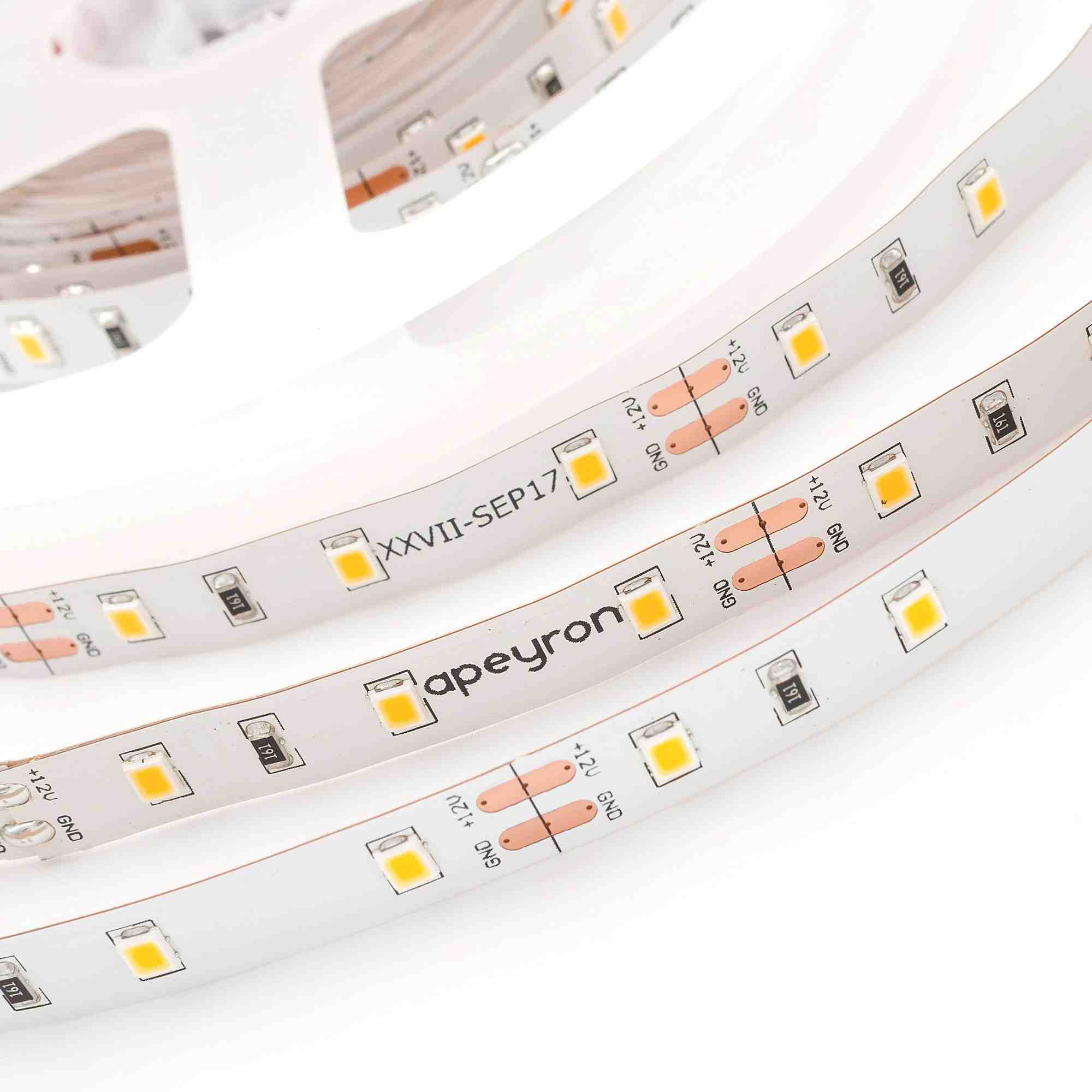 Светодиодная лента Apeyron12В 4,8Вт/м smd3528 60д/м IP20 300Лм/м 5м 3000К 00-403