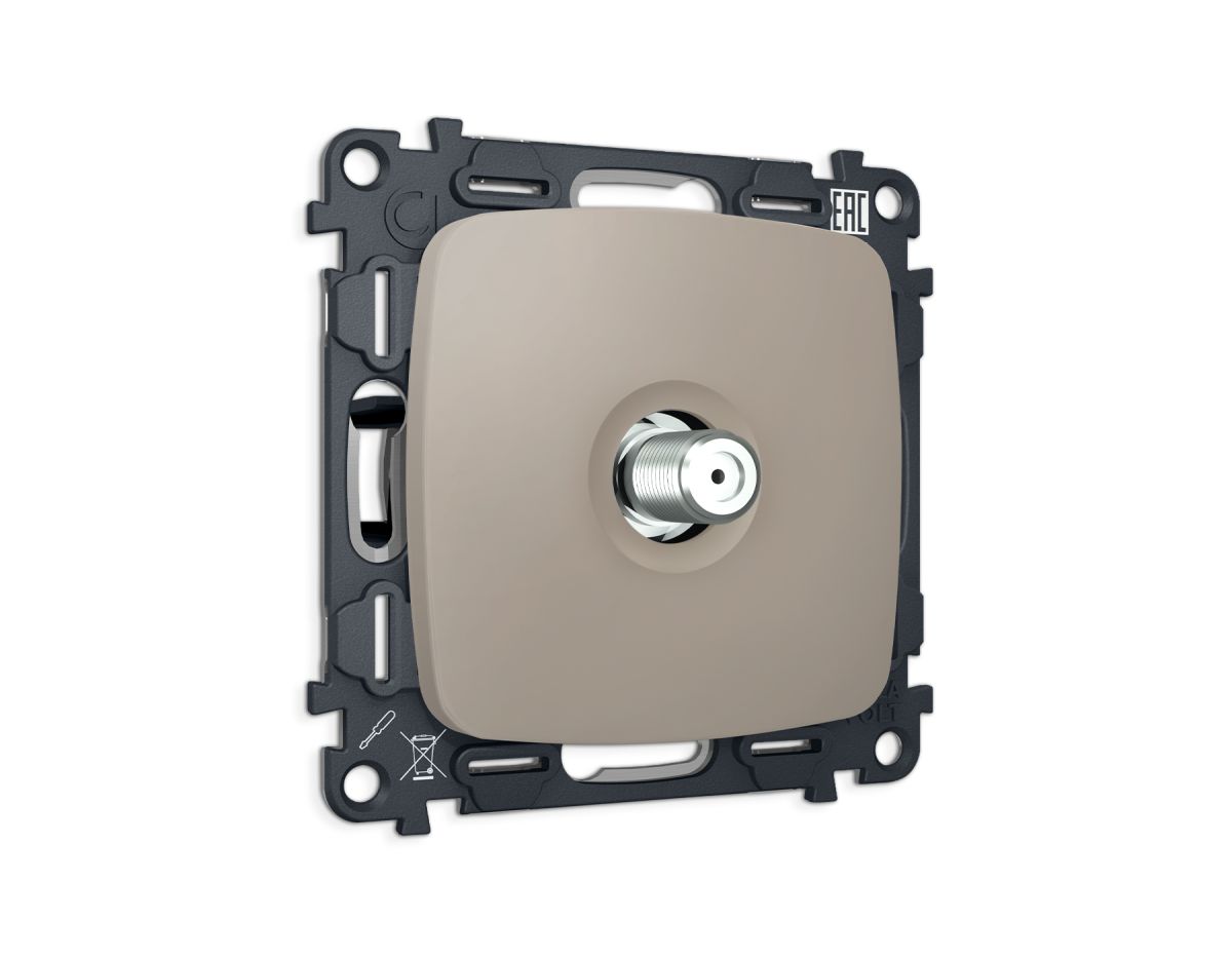 Комплект механизма TV розетки Ambrella Volt SAT 5-2400MHz 3.5dB OMEGA MO373050 Серо-бежевый матовый QUANT (OP3730, VM215)