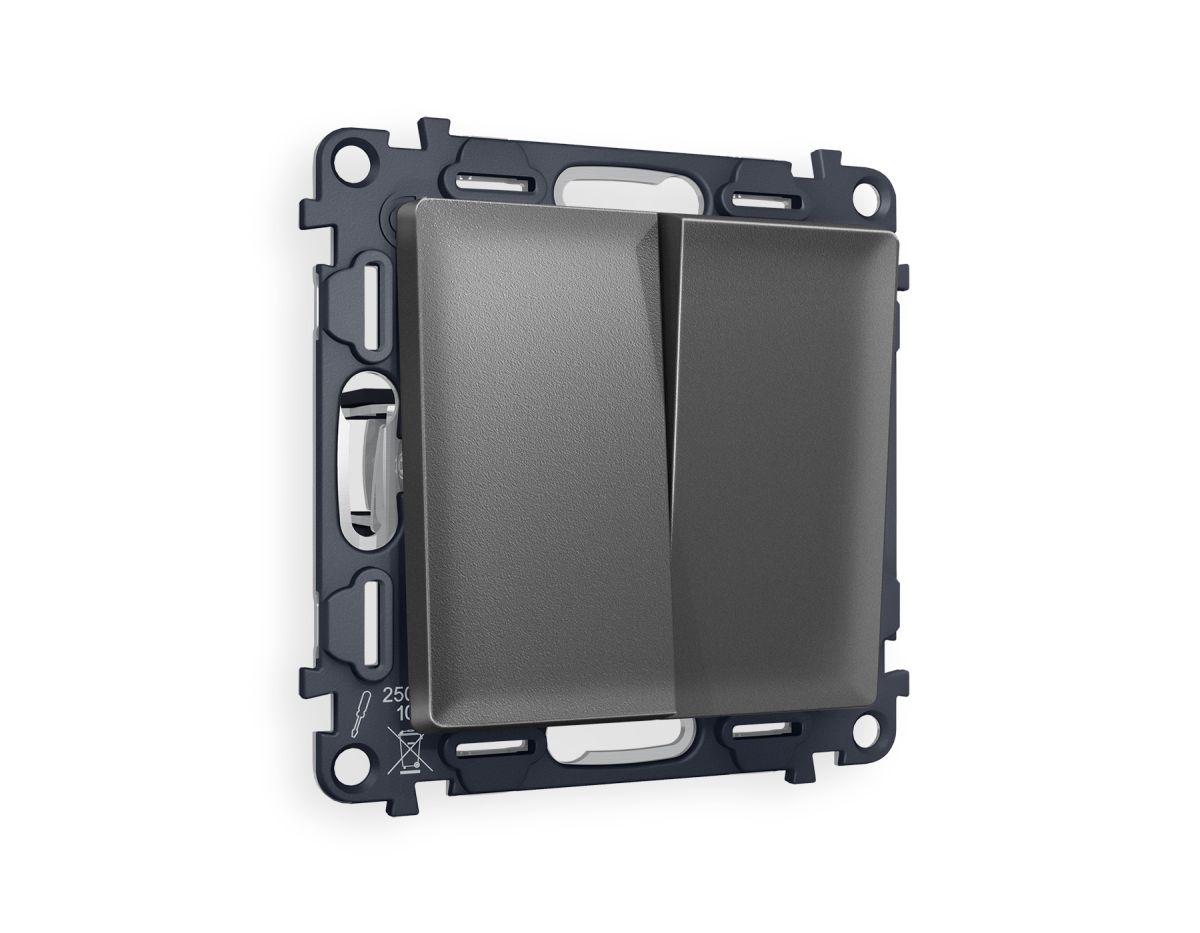 Комплект механизма 2-клавишного перекрестного выключателя 10A-250V Alfa Антрацит серый Quant Ambrella Volt MA653030 (AP6530, VM125)