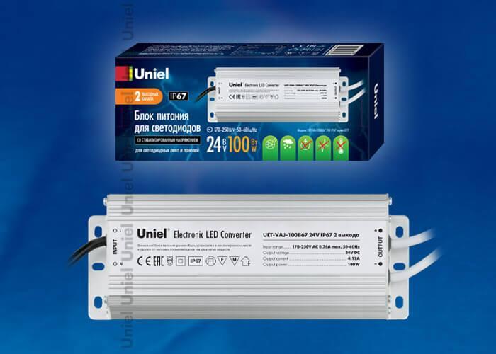 Блок питания (10589) Uniel 24V 100W IP67 4A UET-VAJ-100B67