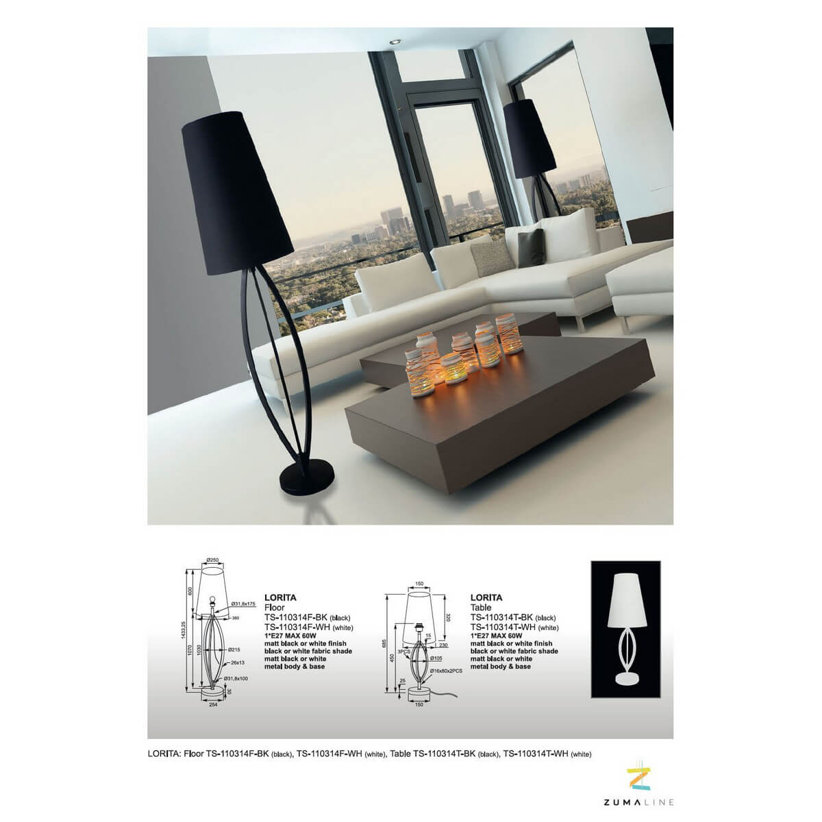 Торшер Zumaline LORITA TS-110314F-WH