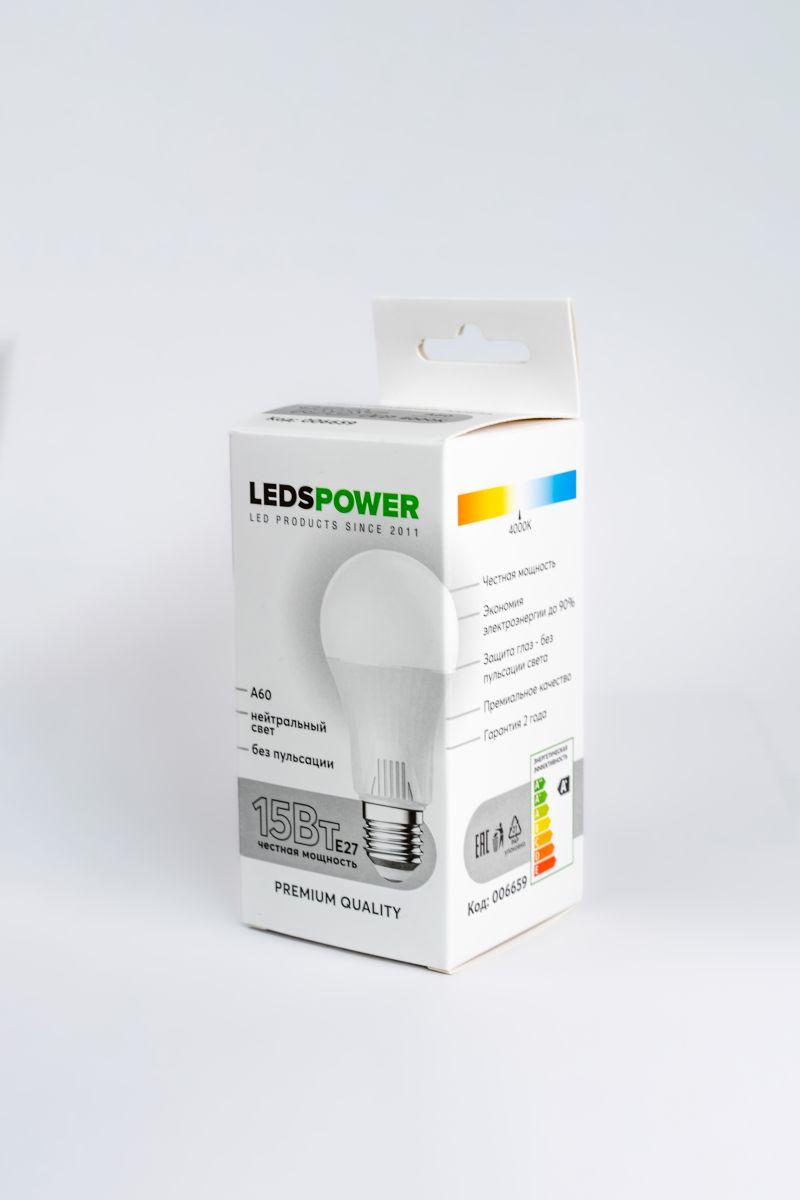 Светодиодная лампа LEDS POWER A60 E27 15Вт 4000К 006659