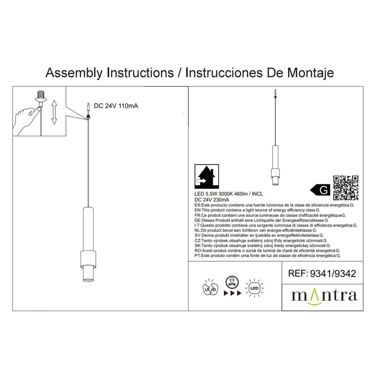 Подвесной модульный светильник без основания Mantra Clifton 9341