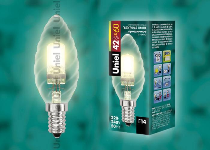 Лампа галогенная (04121) Uniel E14 42W золотая HCL-42/CL/E14 flame gold