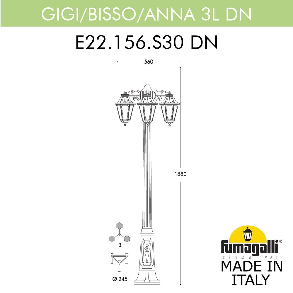 Садово-парковый светильник Fumagalli GIGI BISSO/ANNA 3L DN E22.156.S30.WYE27DN