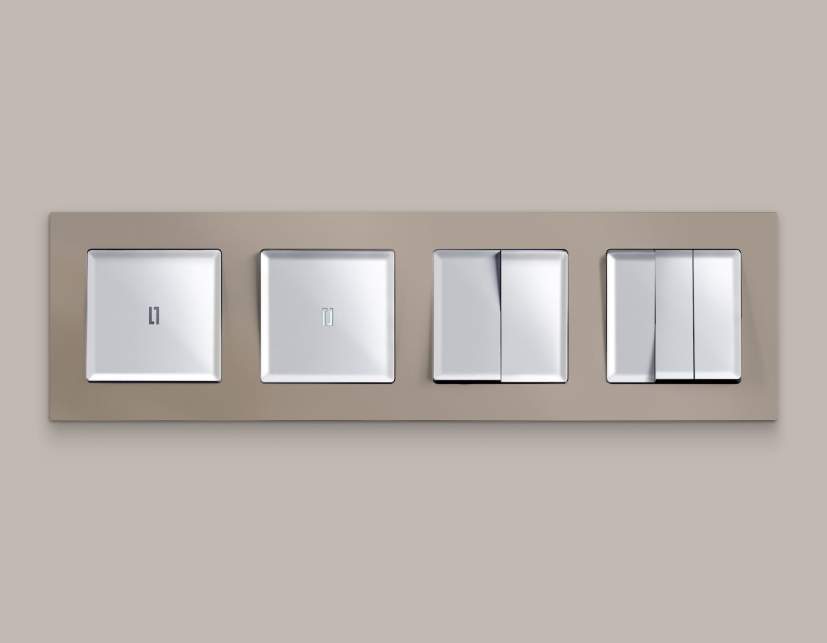 Комплект механизма 2-клавишного перекрестного выключателя 10A-250V Alfa Серебро глянец Quant Ambrella Volt MA403030 (AP4030, VM125)