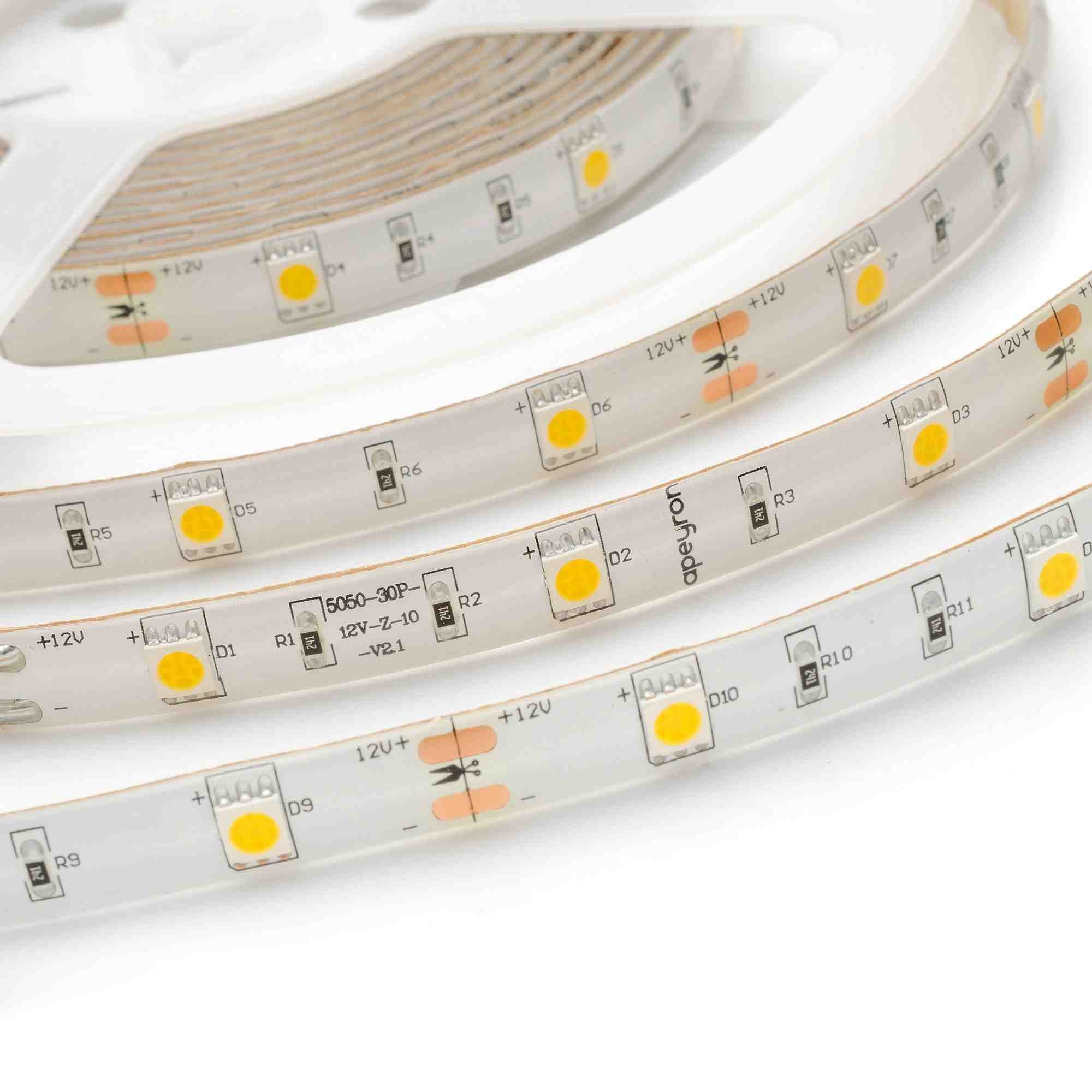 Светодиодная лента Apeyron 12В СТ 7,2Вт/м smd5050 30д/м IP65 360Лм/м 5м 3000К 00-40