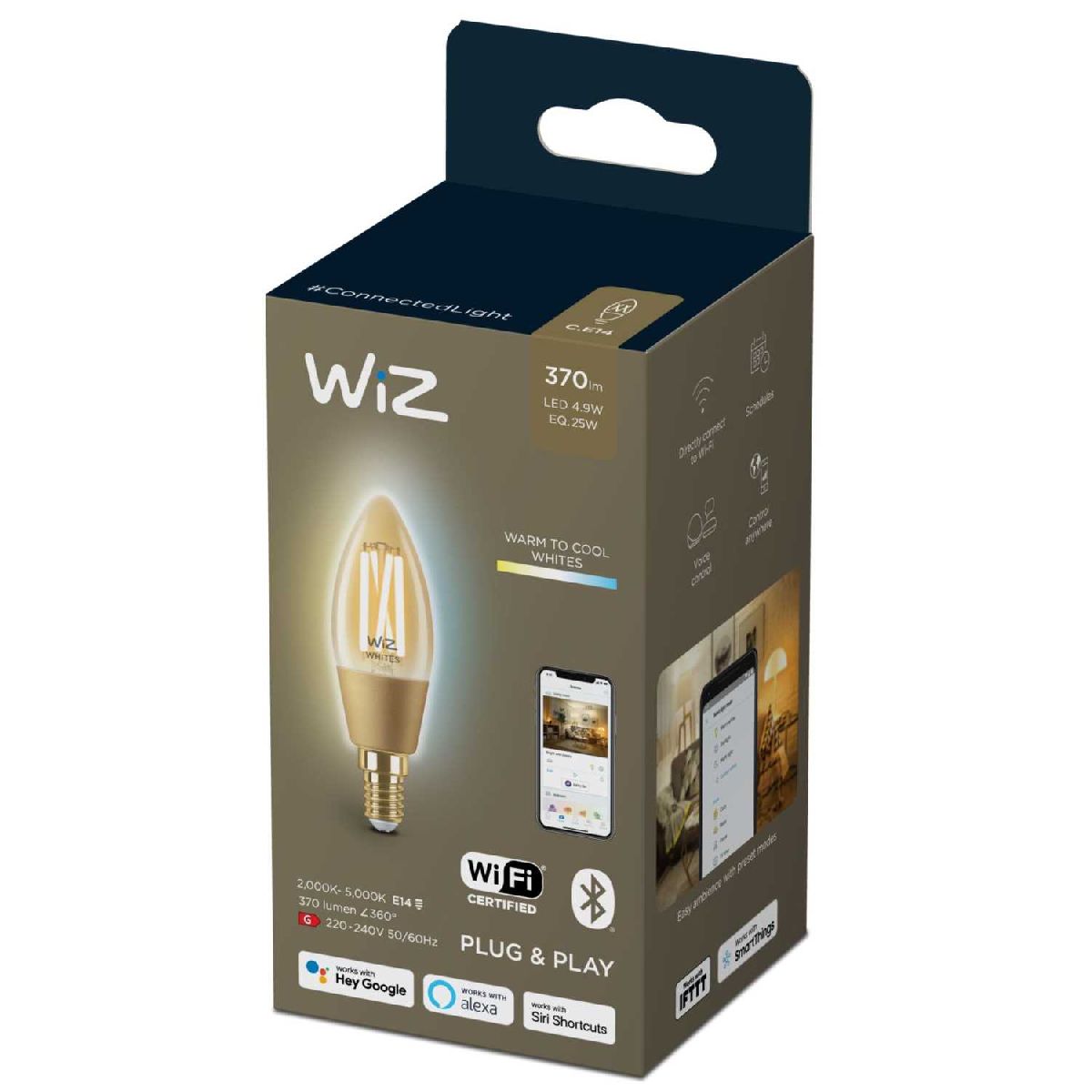 Умная светодиодная лампа Wiz Wi-Fi BLE25WC35E14920-50Amb1PF/6 E14 4,9W 2000/5000K 929003017701