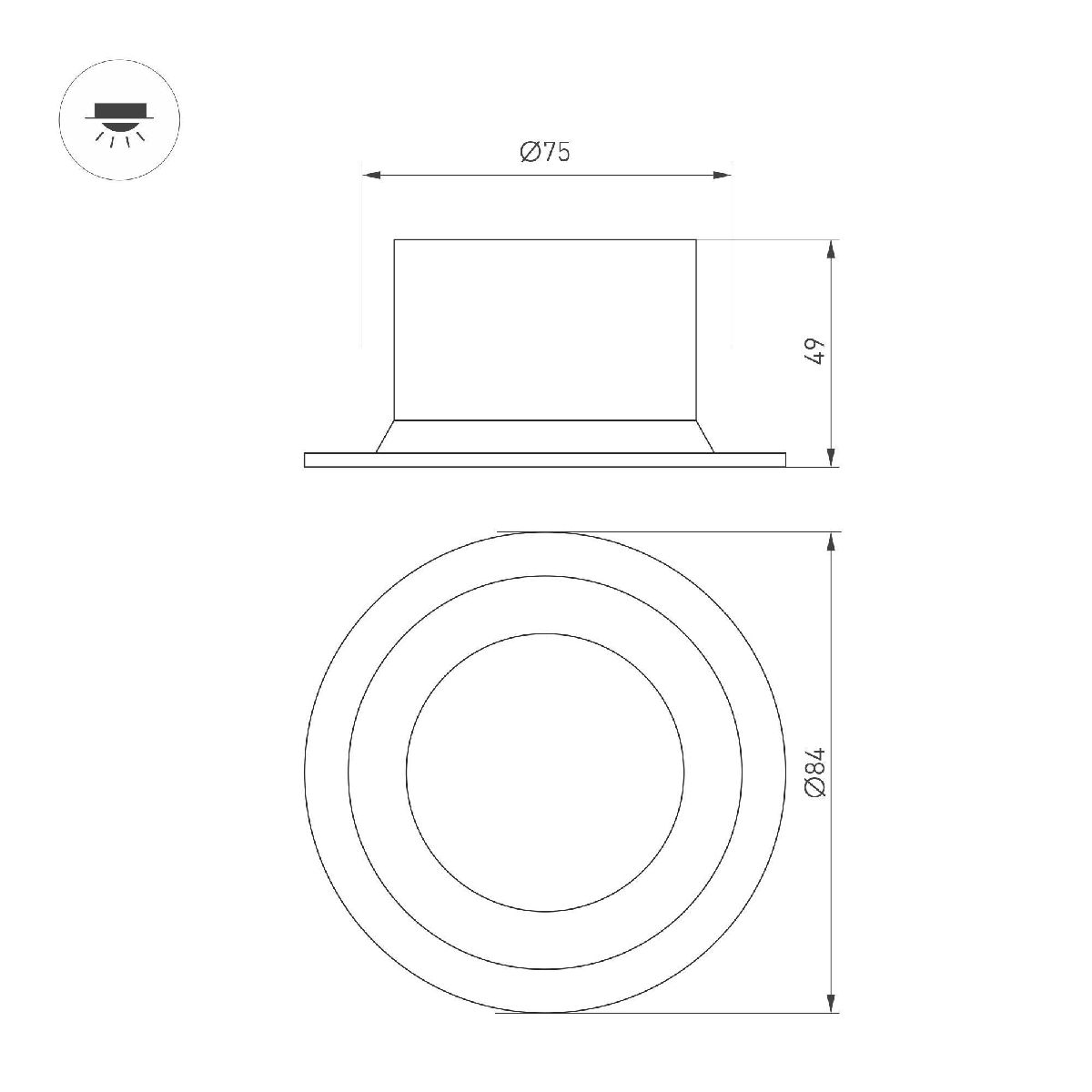 Встраиваемый светильник Arlight MS-DROP-BUILT-R84-8W Warm3000 (WH, 85 deg, 230V) 041461
