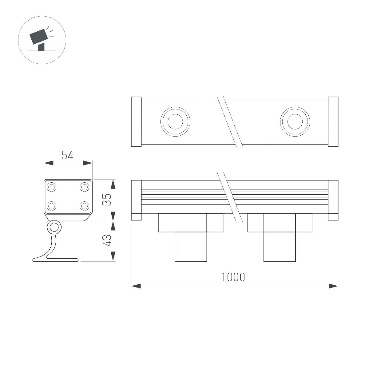 Линейный прожектор Arlight AR-LINE-1000-36W Warm3000 (GR, 15 deg, 230V) 045475