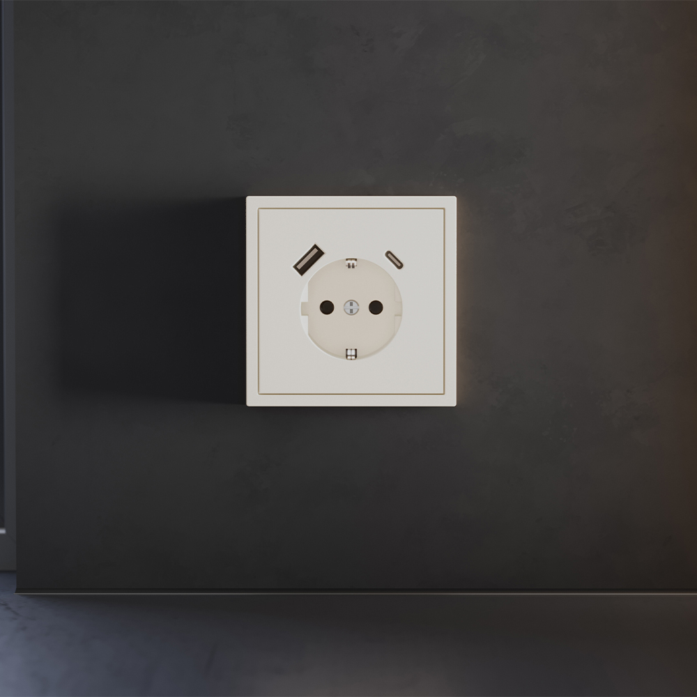 Накладка для розетки с заземлением и защитными шторками, с USB A+C Voltum S70 (хлопок) VLS001013