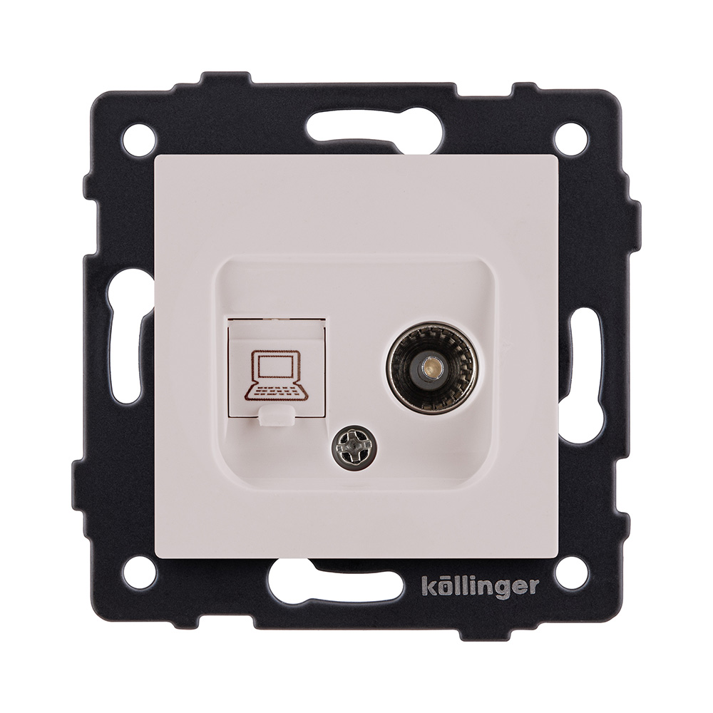 Розетка двойная TV (мама) + RJ45 Cat.6, кашемир матовый Kollinger REA-021CM для Aspekt, Eleganz, Reflex