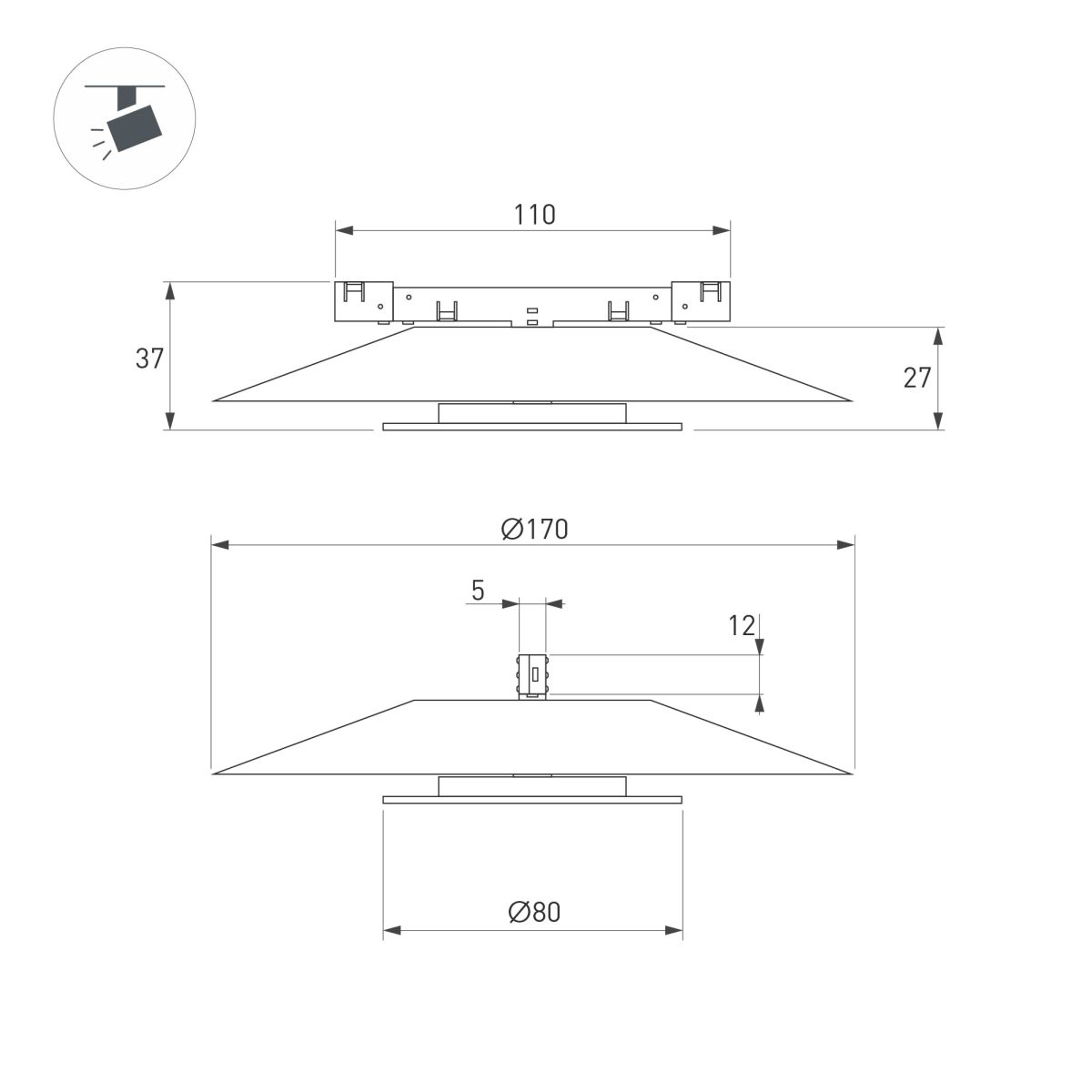 Трековый магнитный светильник Arlight MAG-MICROCOSM-VINYL-R170-7W Day4000 (BK, 150 deg, 24V) (IP20 Металл) 051781