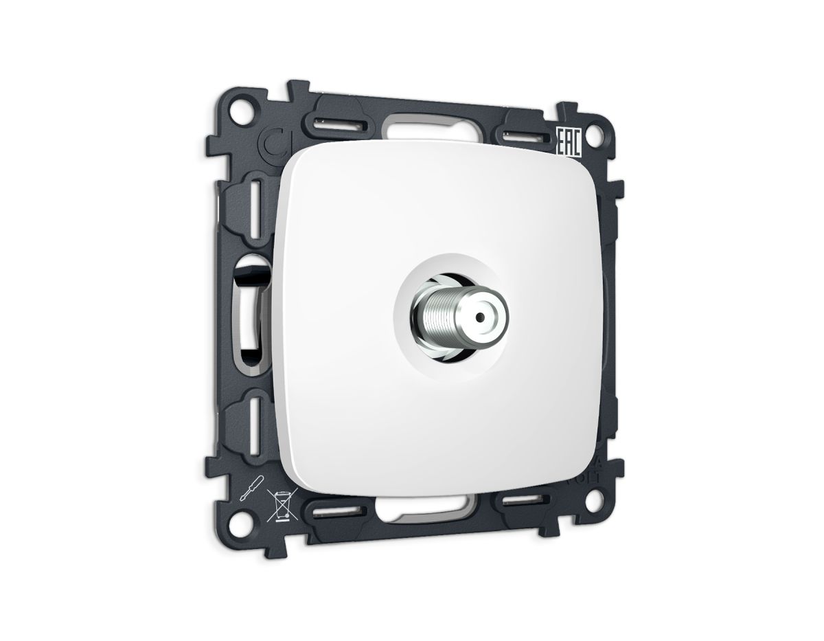 Комплект механизма TV розетки Ambrella Volt SAT 5-2400MHz 3.5dB OMEGA MO133050 Белый матовый QUANT (OP1330, VM215)