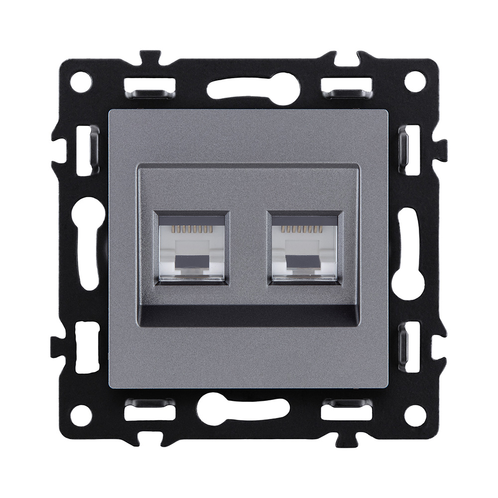 Розетка двойная Ethernet RJ45 Cat.6, серый Kollinger Asthetik AS-018GY