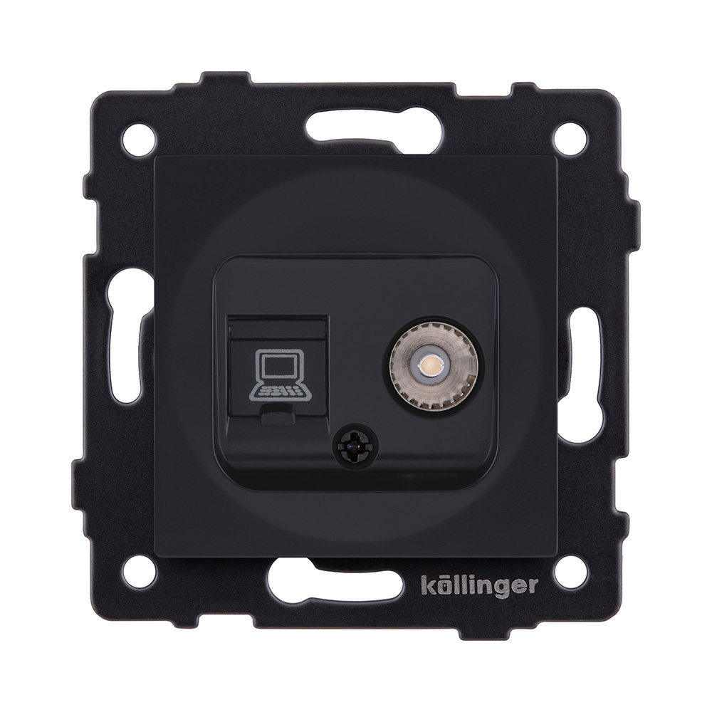 Розетка двойная TV (мама) + RJ45 Cat.6, черный матовый Kollinger REA-021BM для Aspekt, Eleganz, Reflex