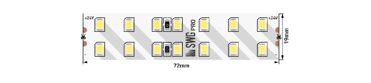 Светодиодная лента SWG PRO 24В 2835 20Вт/м 3000-3500K 5м IP20 SWG2P196-24-20-WW-20 024304
