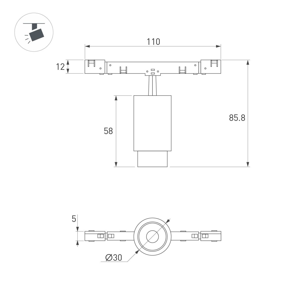 Трековый магнитный светильник Arlight MAG-MICROCOSM-SPOT-ZOOM-R30-2W Day4000 (WH, 15-45 deg, 24V) (IP20 Металл) 051803