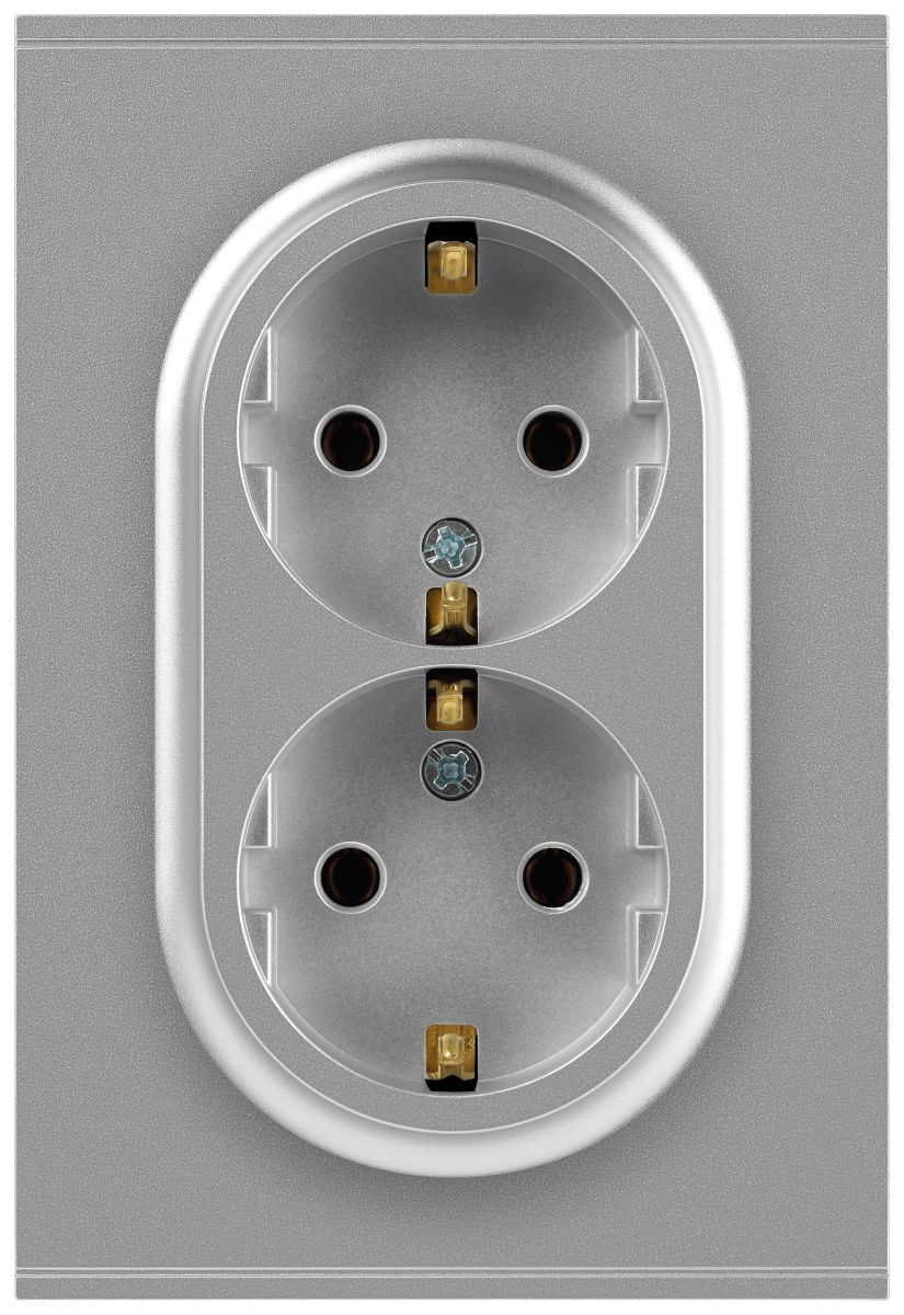 Розетка Эра Arktik 16-2105-03 двойная с заземлением 2X2P+E Schuko со шторками 16А-250В алюминий Б0070456