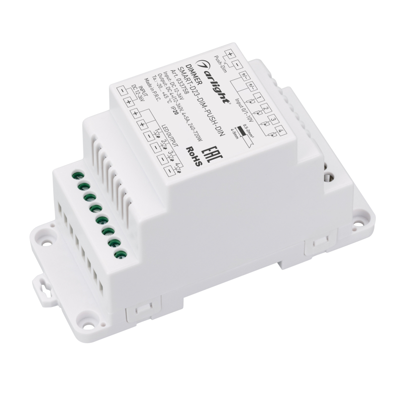 Диммер Arlight Smart-D23-Dim-Push-Din (12-36V, 4x5A, 0/1-10V) 033758