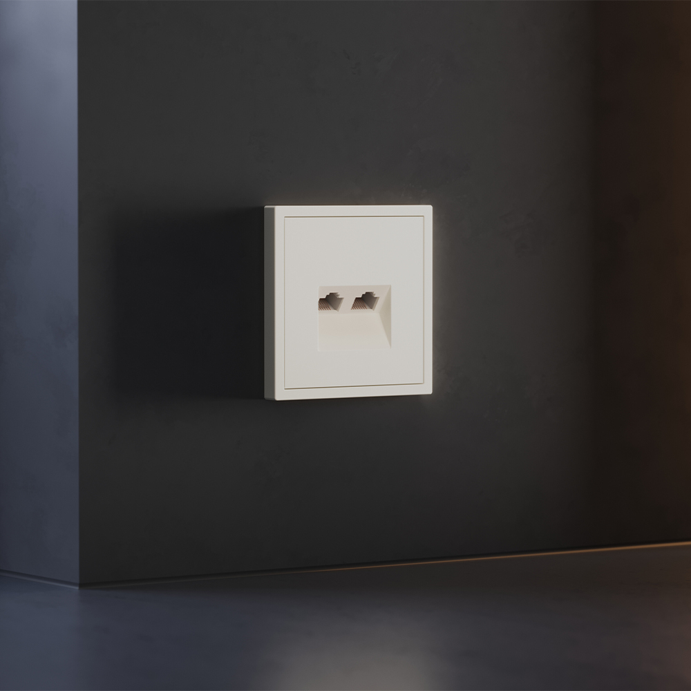 Накладка для розетки компьютерной двойной RJ45+RJ45 кат.6 Voltum S70 (хлопок) VLS001413