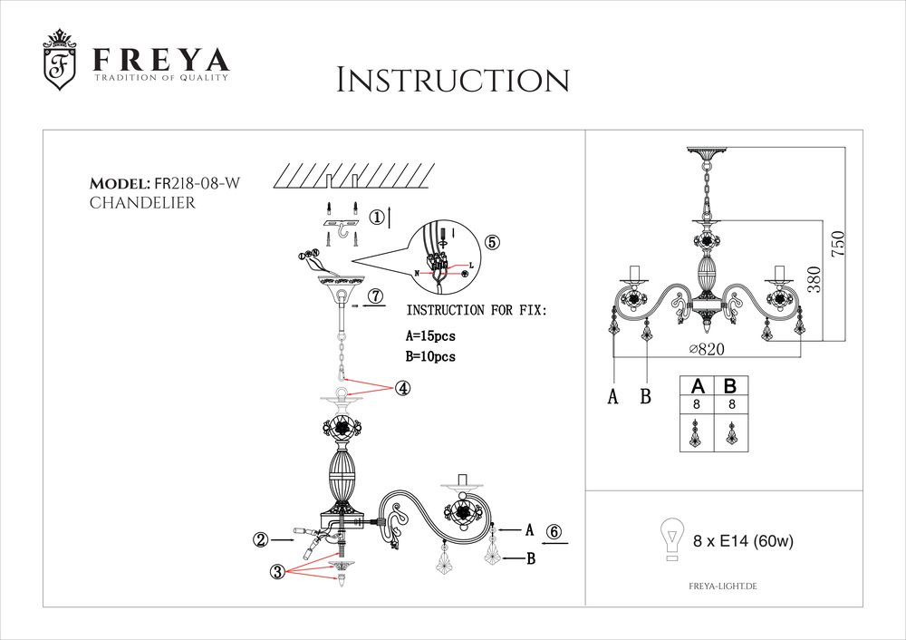 Подвесная люстра Freya Faberge FR3218-PL-08-WG