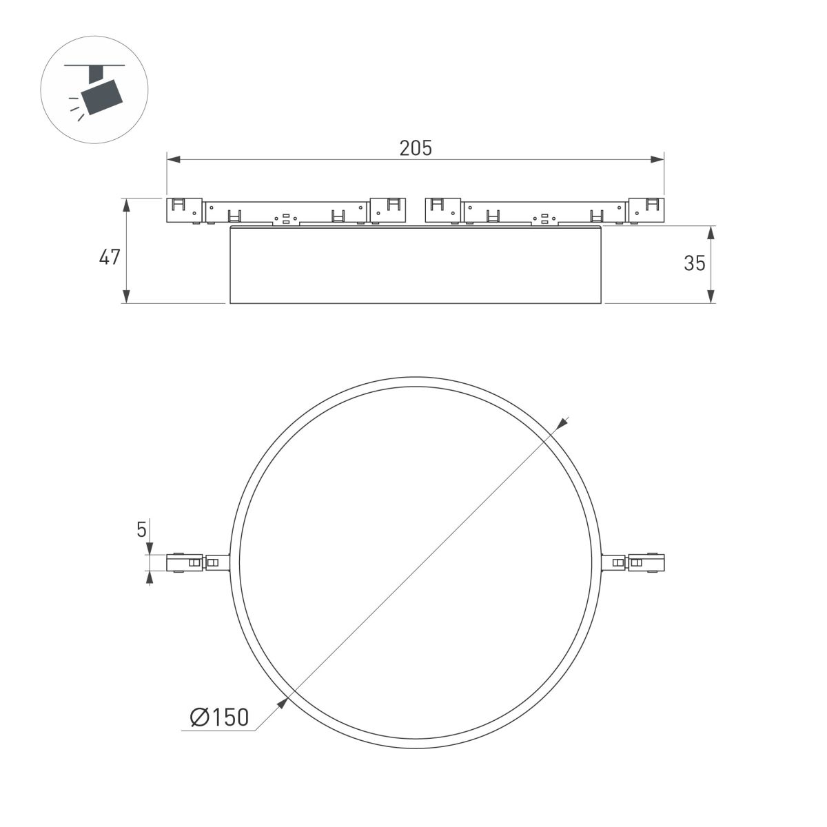 Трековый магнитный светильник Arlight MAG-MICROCOSM-RONDO-R150-15W Warm3000 (WH, 90 deg, 24V) (IP20 Металл) 051824