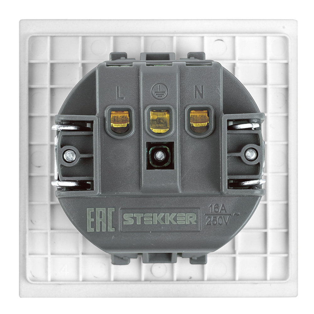 Розетка 1-местная с защитной шторкой с/з (механизм) Stekker Мия 250В 16А RST16-3110-01 белая магнолия 50440