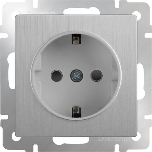 Розетка Werkel с заземлением и шторками серебряная рифленая WL09-SKGS-01-IP44 4690389085086