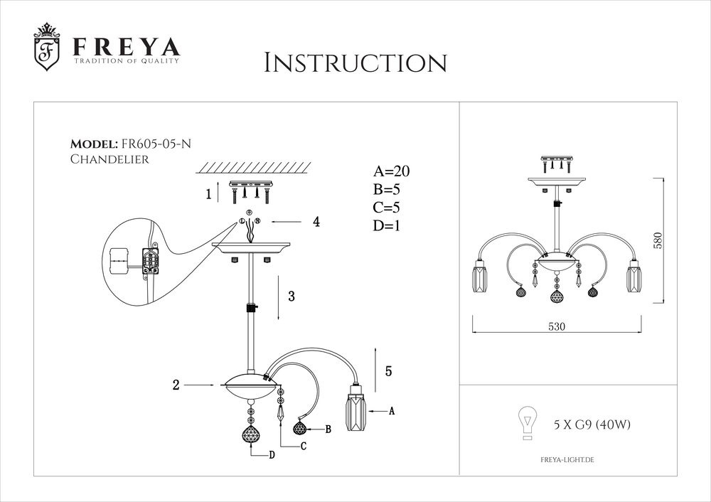 Подвесная люстра Freya Fountain FR5605-CL-05-CH