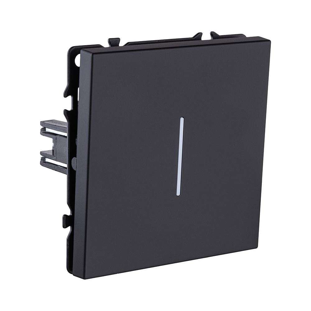 Выключатель 1-клавишный проходной 10А/250В с LED подсветкой, черный матовый Kollinger Eclipse EC-008BK