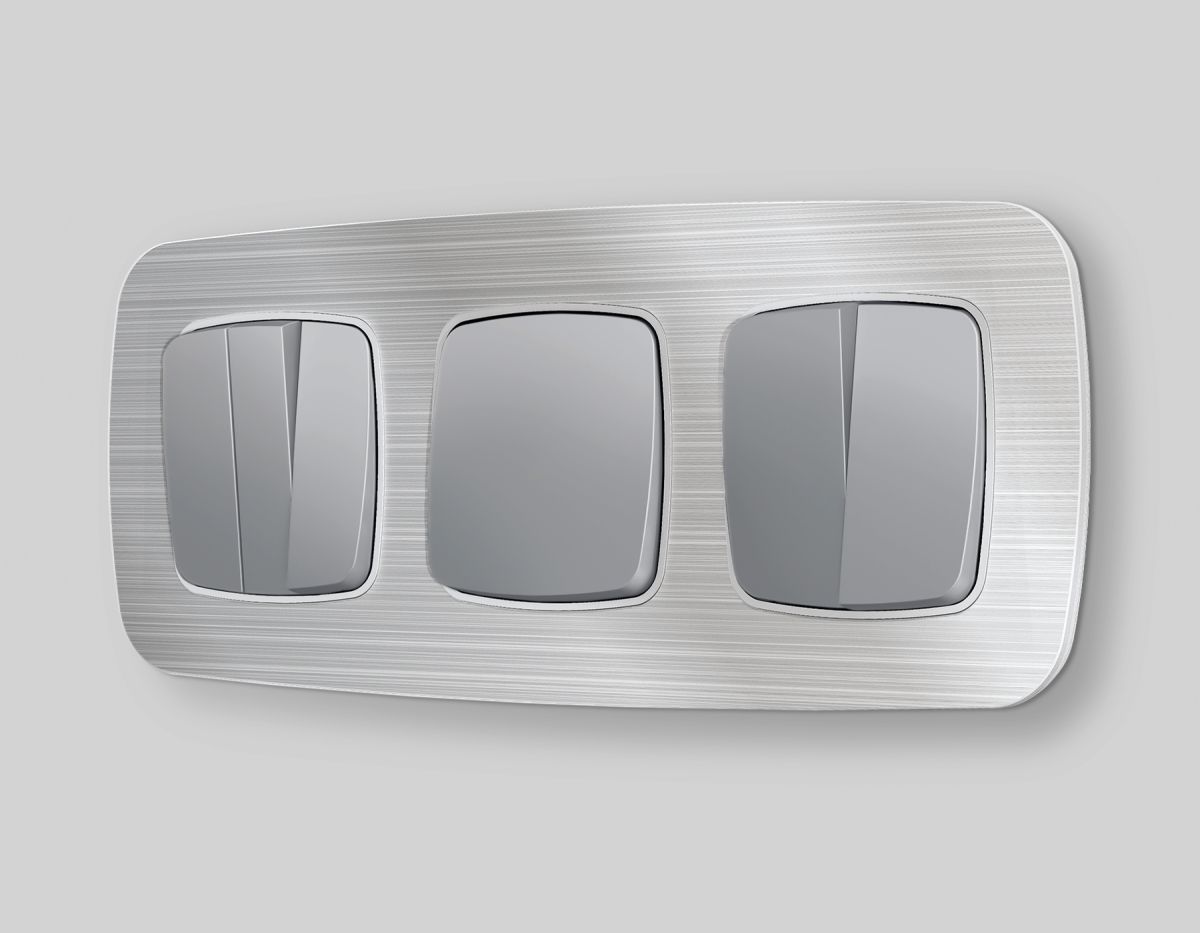 Комплект механизма 2-клавишного перекрестного выключателя Ambrella Volt 10A-250V OMEGA MO503030 Сталь матовый QUANT (OP5030, VM125)