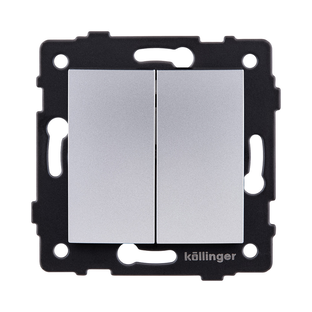 Выключатель 2-клавишный 10А/250В, изогнутый, серый Kollinger REA-R-007GY для Aspekt, Eleganz, Reflex