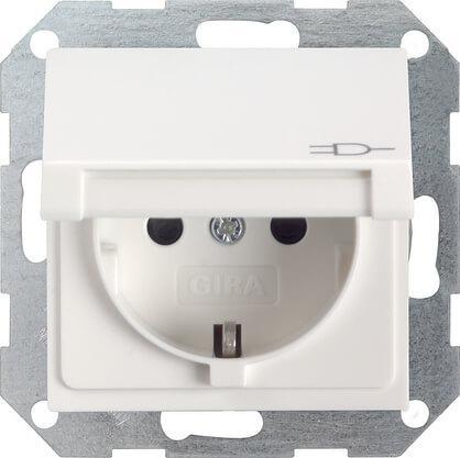 Розетка Gira System 55 Schuko с/з со шторками крышкой 16A 250V безвинтовой зажим чисто-белый глянцевый 041403