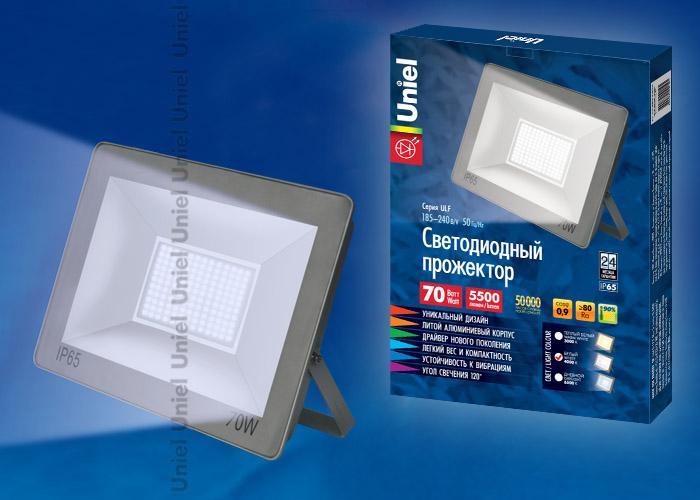 Прожектор светодиодный (UL-00001854) Uniel 70W 6000K ULF-F15-70W/DW IP65 185-240В Silver