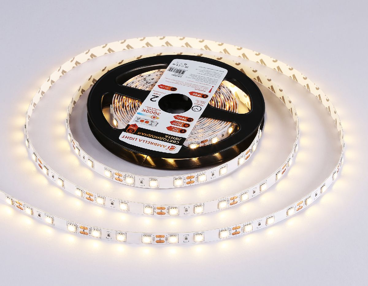 Светодиодная лента Ambrella Light LED Strip 12В 5050 14,4Вт/м 3000K 5м IP20 GS2001