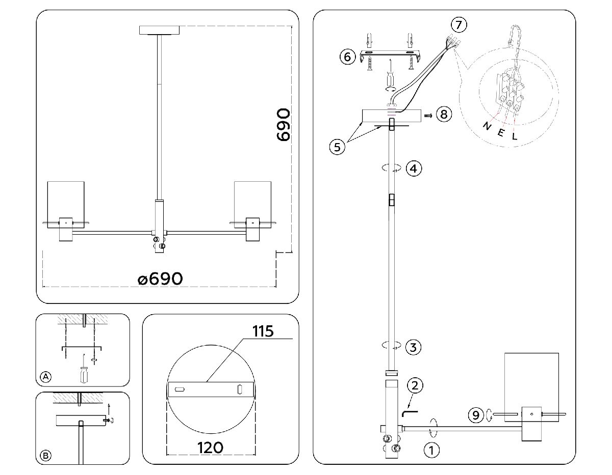 Люстра на штанге Ambrella Light High Light Modern LH57041