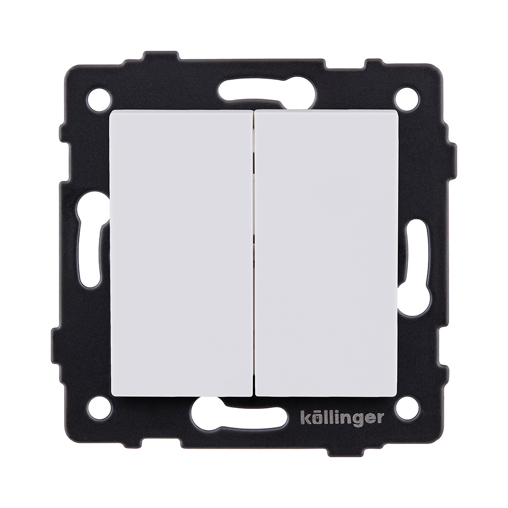 Выключатель 2-клавишный 10А/250В, белый матовый Kollinger REA-S-007WM для Aspekt, Eleganz, Reflex