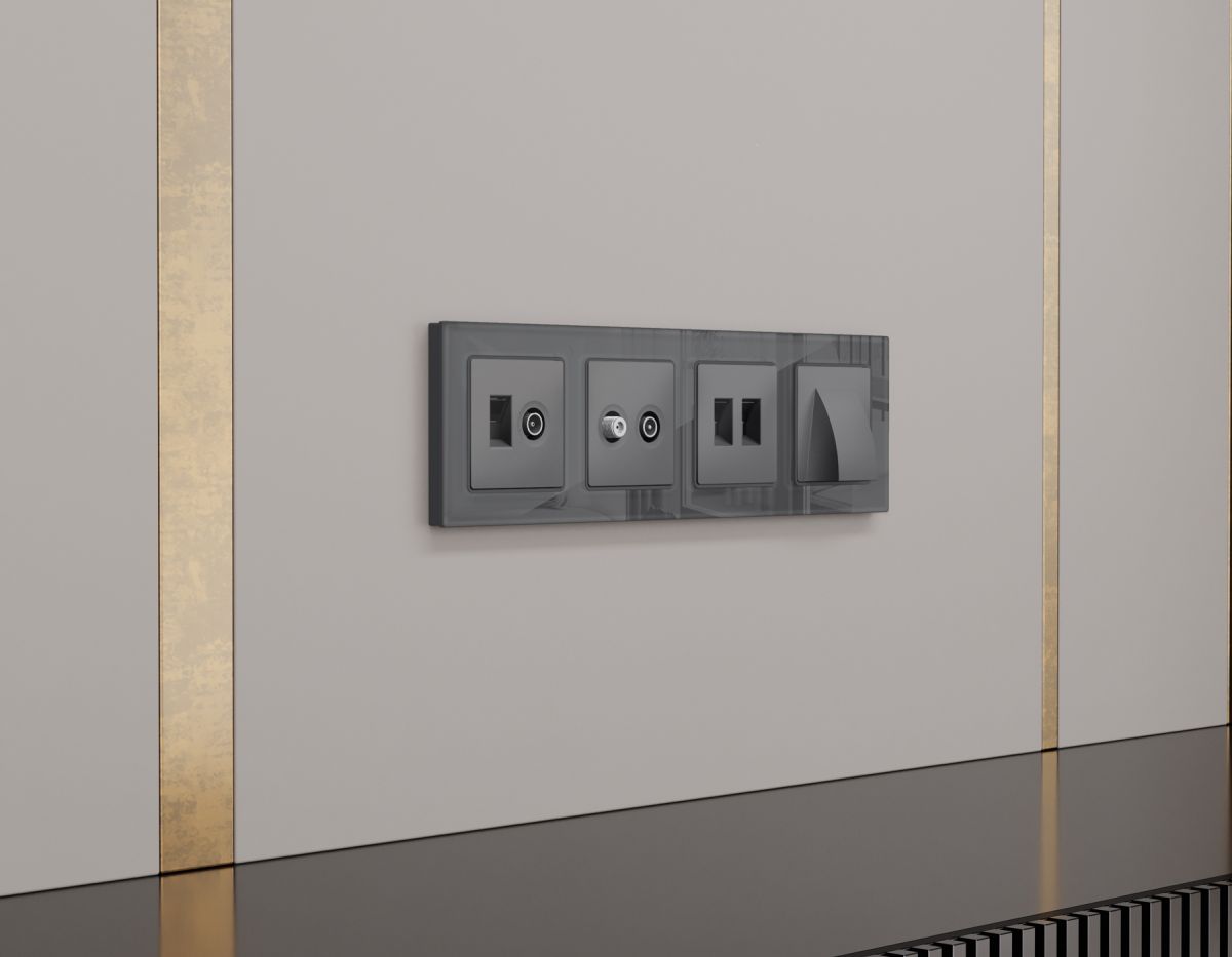 Лицевая панель Alfa (Антрацит серый) для вывода кабеля Quant Ambrella Volt AP6658