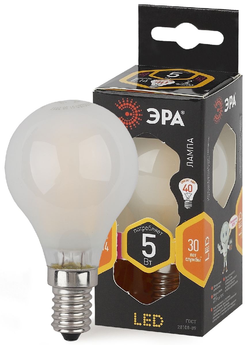 Лампа светодиодная Эра E14 5W 2700K F-LED P45-5W-827-E14 frost Б0027929