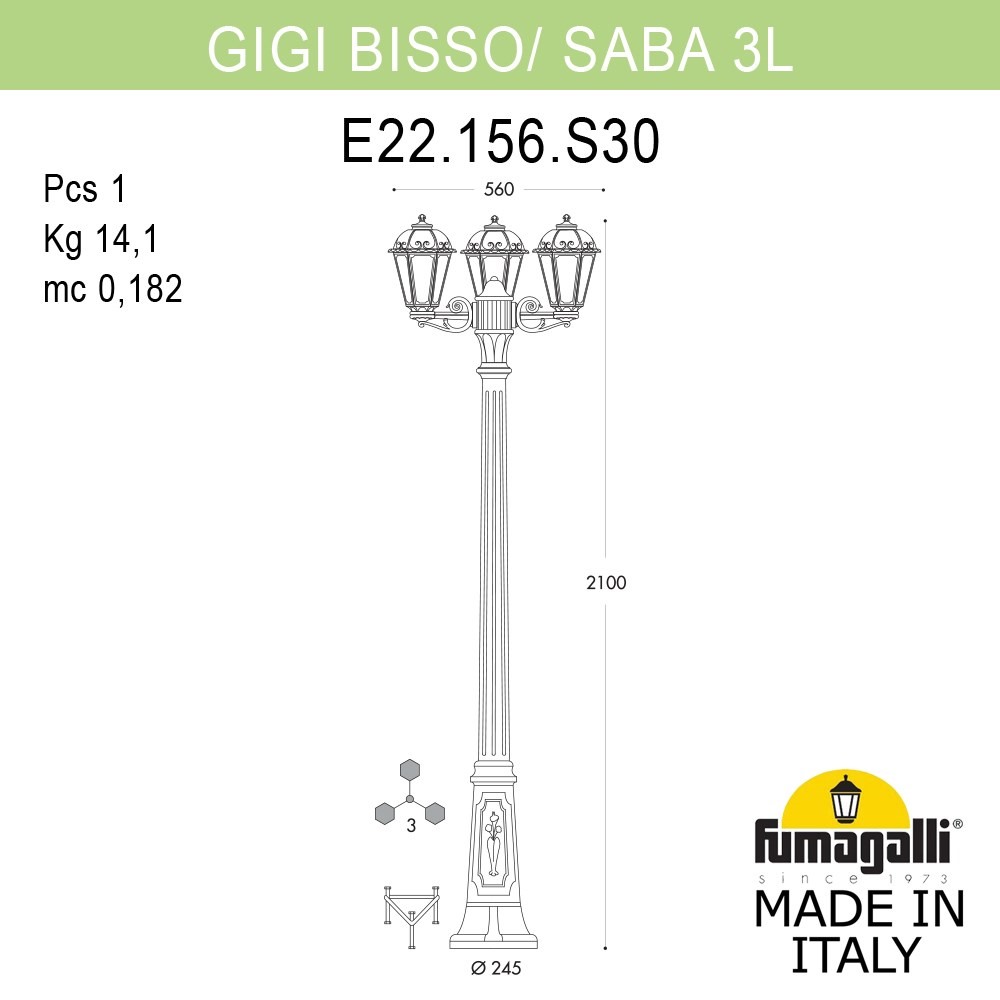 Садово-парковый светильник Fumagalli GIGI BISSO/SABA 3L K22.156.S30.BYE27
