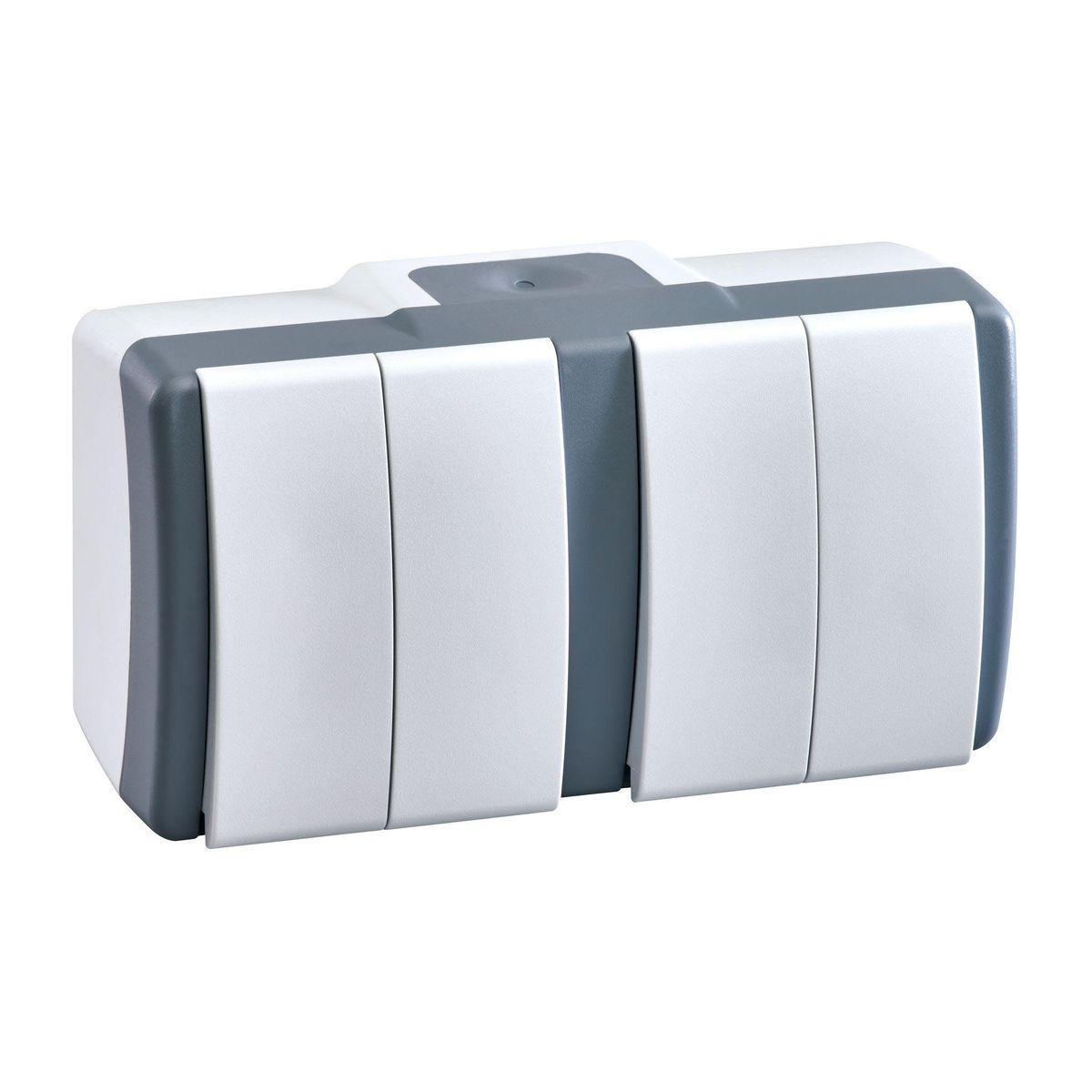 Выключатель двухклавишный двойной Mono Electric Octans IP54 10А 250В бело-серый 154-020001-177