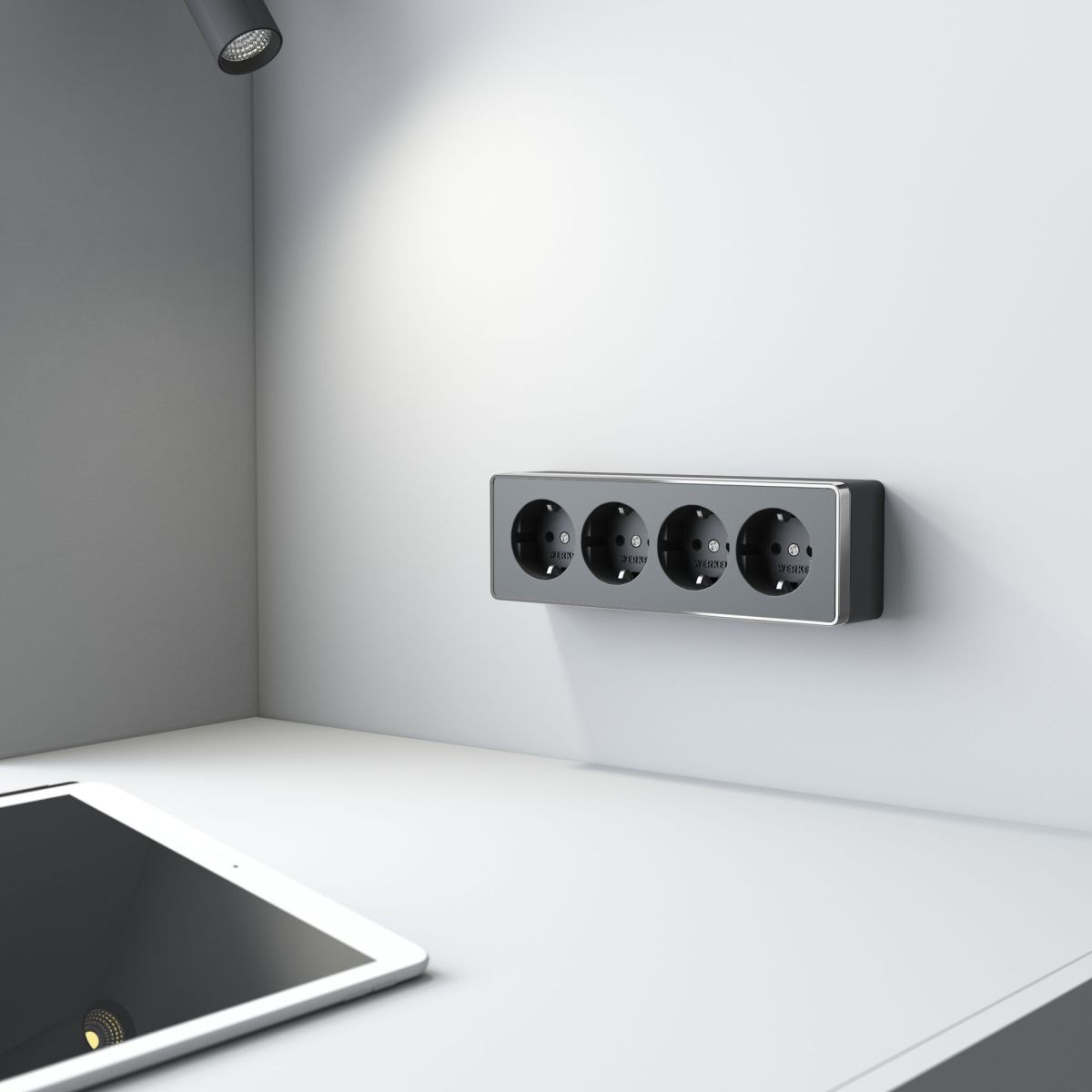 Розетка четверная с заземлением и шторками Werkel Gallant черный/хром W5072258 4690389218026 a071254