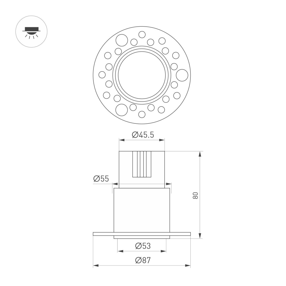 Встраиваемый светильник Arlight MS-INVISIO-TRIMLESS-R55-15W Day4000 (WH-WH, 36 deg, 230V) (IP54 Металл) 061918