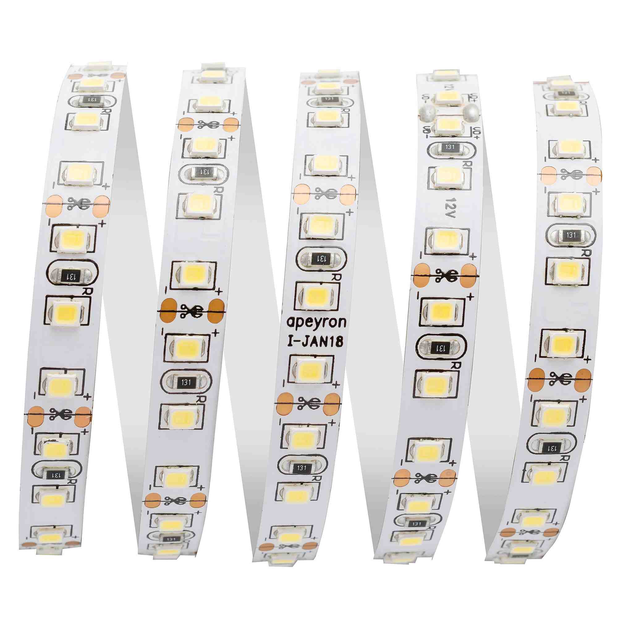 Светодиодная лента Apeyron 12В СТ 9,6Вт/м smd3528, 120д/м IP20 600Лм/м 3м 3000К 213BL