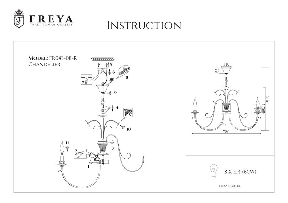 Подвесная люстра Freya Farfalla FR3043-PL-08-BG