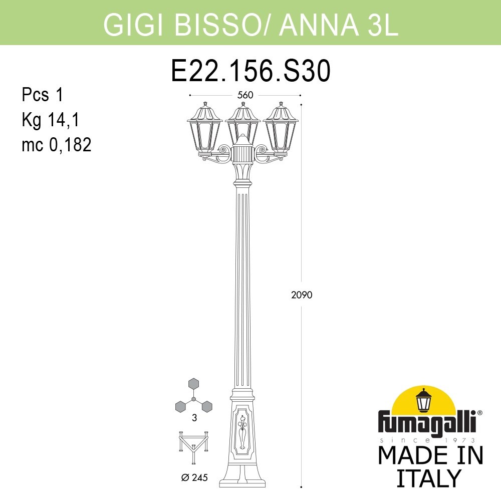 Садово-парковый светильник Fumagalli GIGI BISSO/ANNA 3L E22.156.S30.AYE27